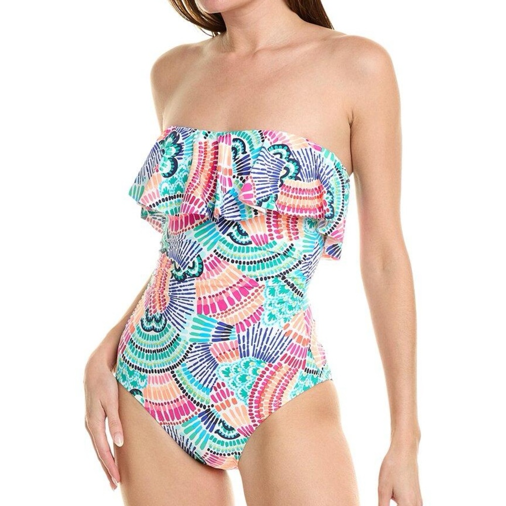 La Blanca Waves Ruffle Bandeau One Piece Swimsuit size 12